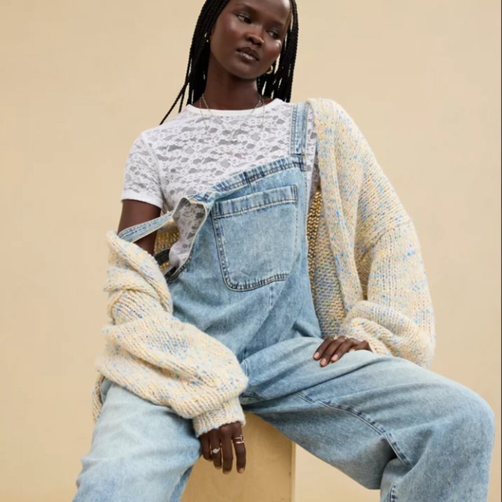 Aerie Light Blue Acid Wash Overalls ACTUAL SIZE 1X, labeled XL - Picture 2 of 8